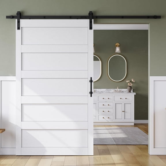 Easy4Home 48"x84" Sliding Barn Door in Waterproof PVC Coating with 8FT Track and Hardware Kit