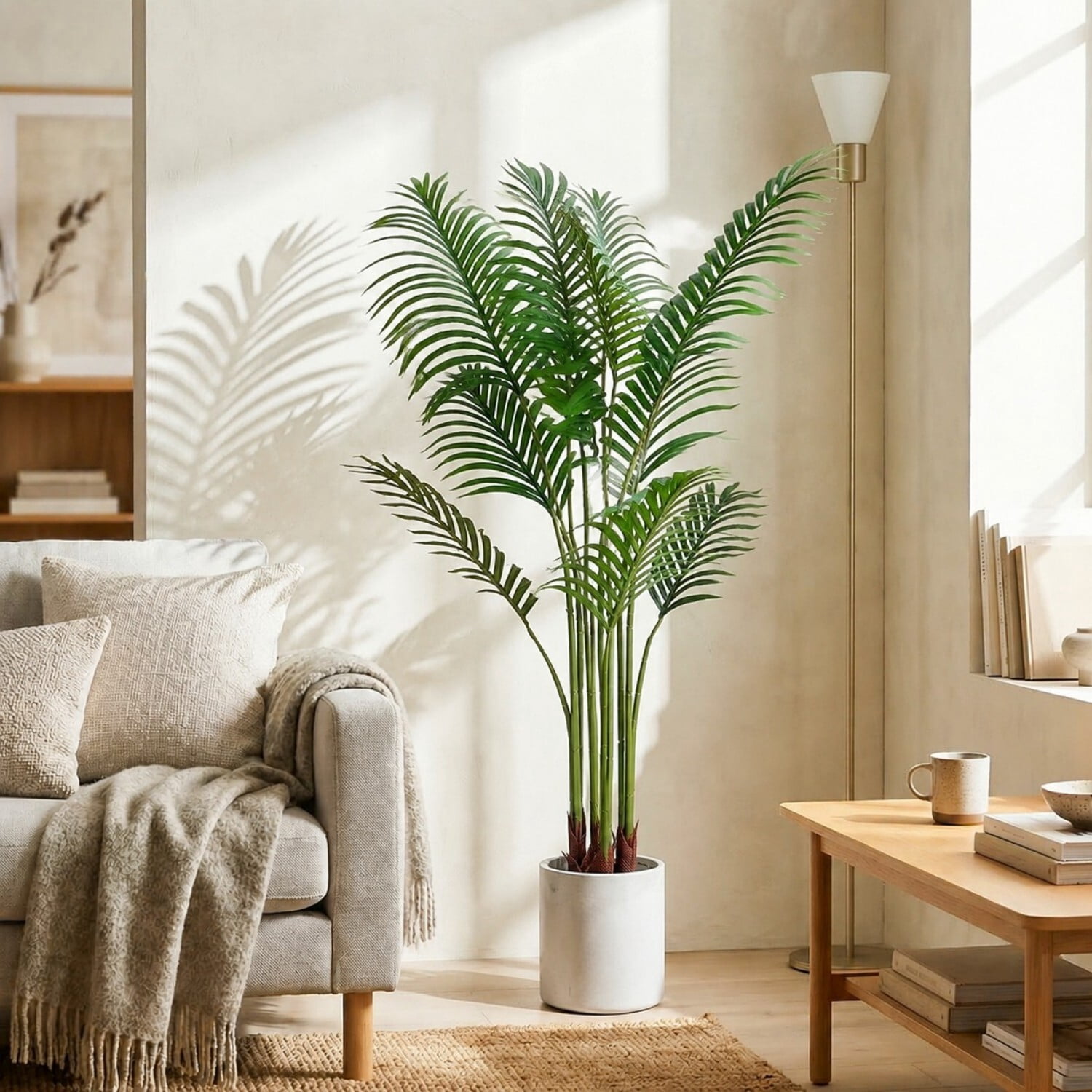 Easy4Home 4FT Artificial Plant Fake Tropical Palm Tree Potted Indoor Faux Floor Plant for Home Office Decor, White Pot
