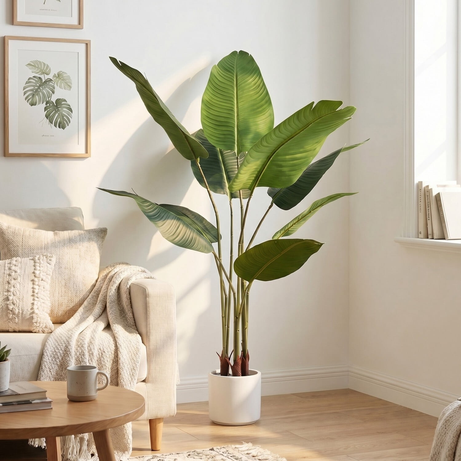 Easy4Home 4FT Artificial Plant Fake Tropical Palm Tree Potted Indoor Faux Floor Plant for Home Office Decor, White Pot