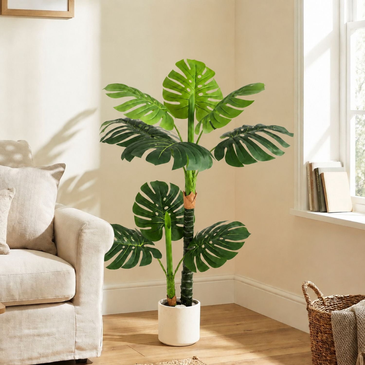 Easy4Home 4FT Artificial Plant Fake Tropical Potted Tree Indoor Faux Floor Plant for Home Office Decor, White Pot