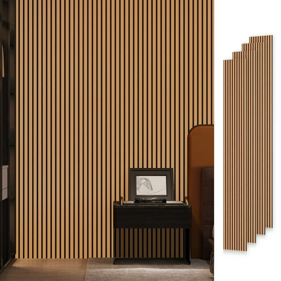 Easy4Home 4Pcs 106"x12.6" Soundproof Wood Slat Panels Acoustic Wall Panels, Light Brown