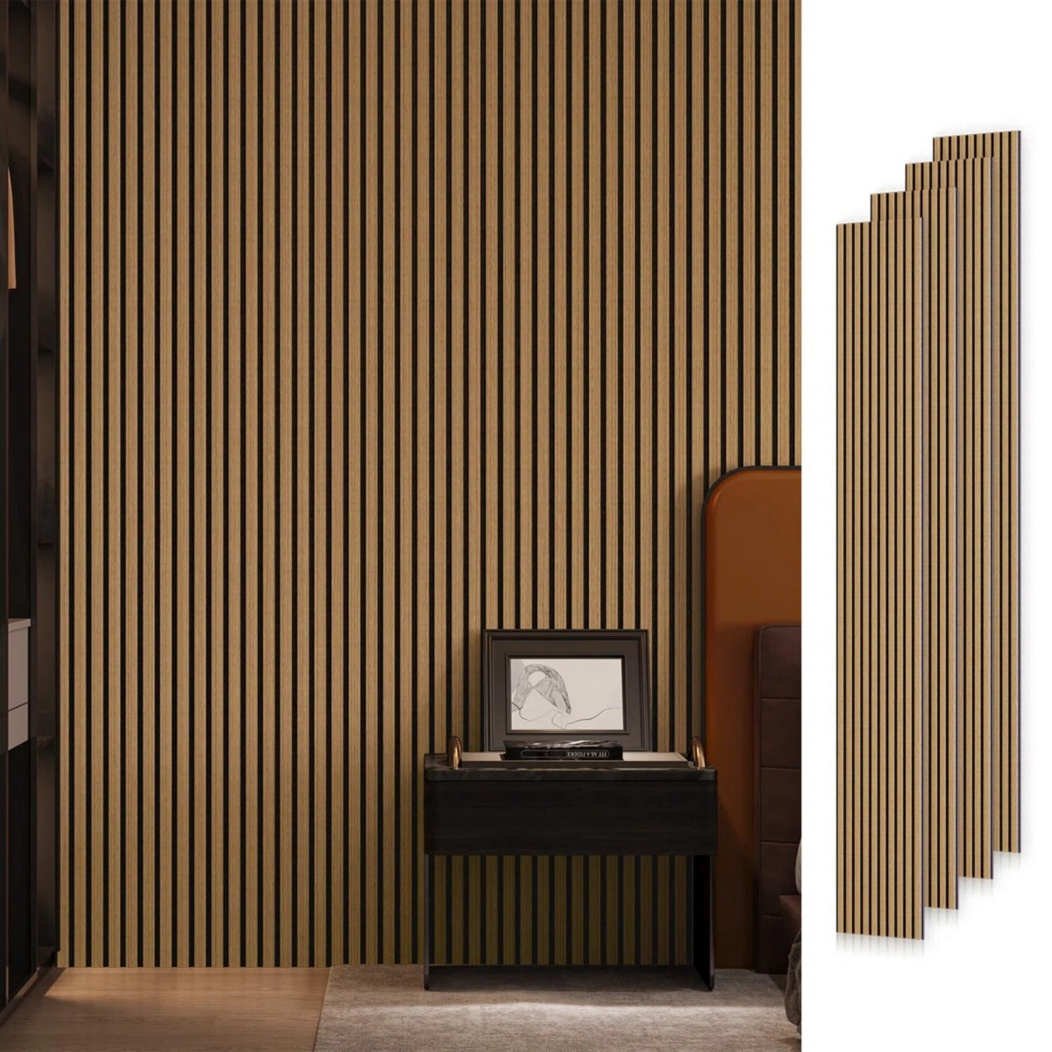 Easy4Home 4Pcs 106"x12.6" Soundproof Wood Slat Panels Acoustic Wall and Ceiling Panels, American Oak