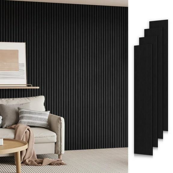 Easy4Home 4Pcs 106"x12.6" Soundproof Wood Slat Panels Acoustic Wall and Ceiling Panels, Black Oak