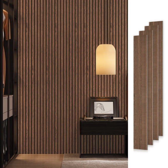 Easy4Home 4Pcs 106"x12.6" Soundproof Wood Slat Panels Acoustic Wall and Ceiling Panels, Classic Brown