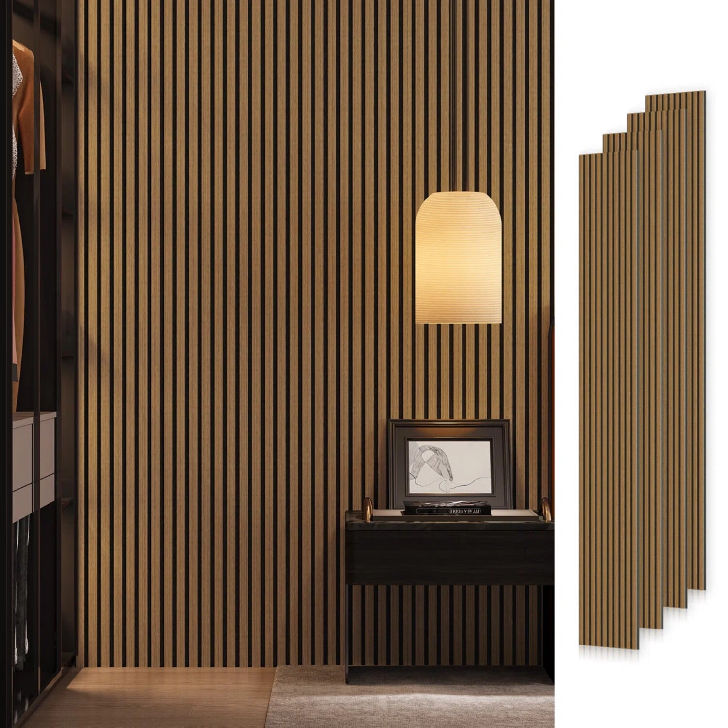 Easy4Home 4Pcs 106"x12.6" Soundproof Wood Slat Panels Acoustic Wall and Ceiling Panels, Classic Oak