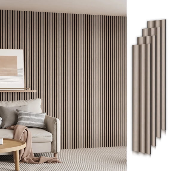 Easy4Home 4Pcs 106"x12.6" Soundproof Wood Slat Panels Acoustic Wall and Ceiling Panels, Walnut
