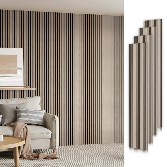 Easy4Home 4Pcs 106"x12.6" Soundproof Wood Slat Panels Acoustic Wall and Ceiling Panels, Walnut
