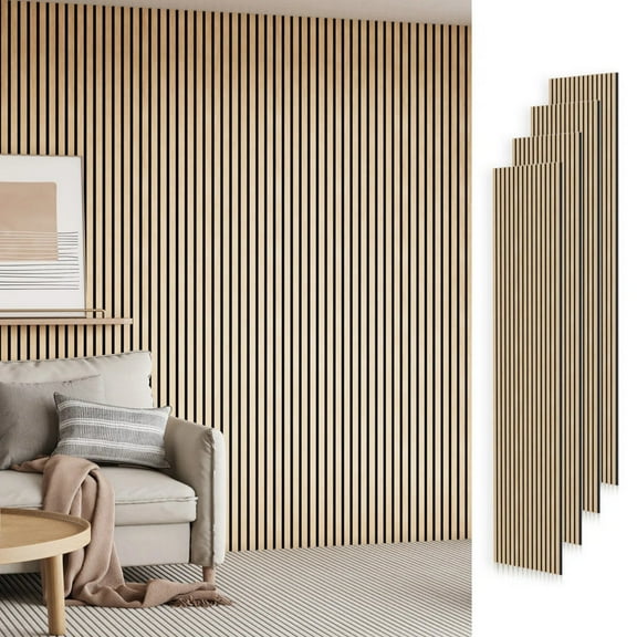Easy4Home 4Pcs 106"x12.6" Soundproof Wood Slat Panels Acoustic Wall and Ceiling Panels, White Oak