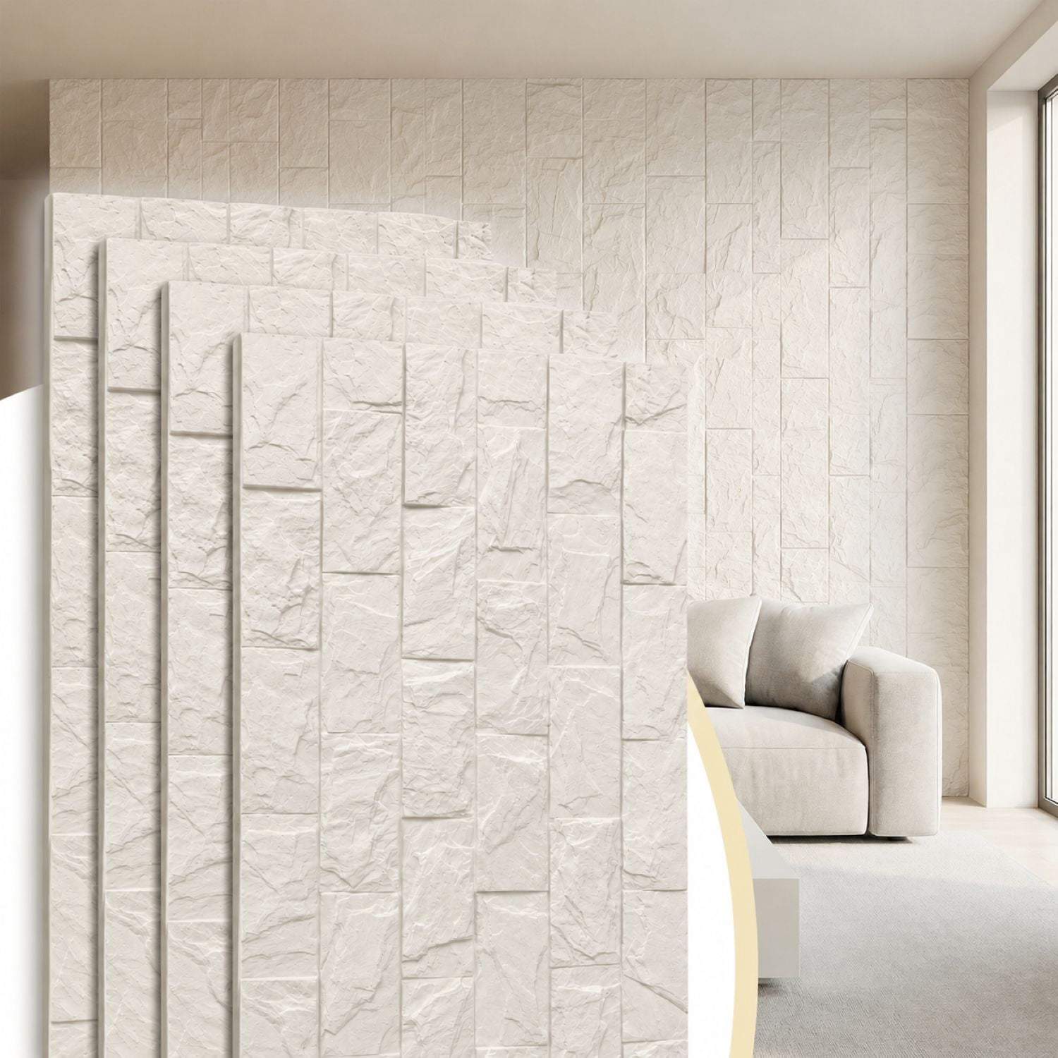 Easy4Home 4Pcs 48"x24" 3D Faux Stone Wall Panels Imitation Decorative Wall Tiles for Interior Wall Decor, Ivory White