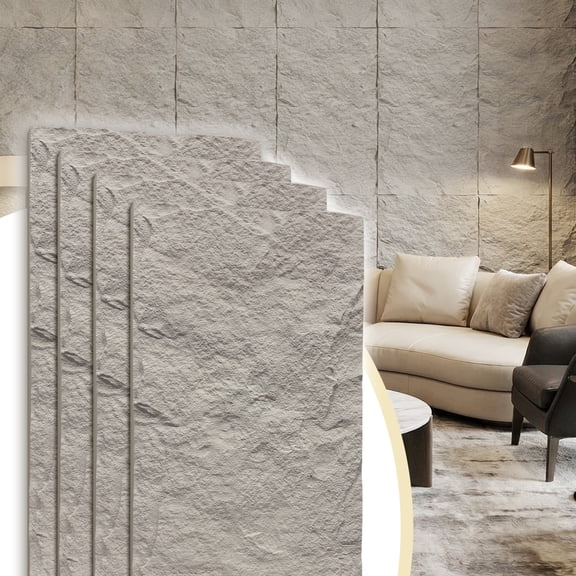 Easy4Home 4Pcs 48"x24" 3D Faux Stone Wall Panels Imitation Decorative Wall Tiles for Interior Wall Decor, Stone Gray