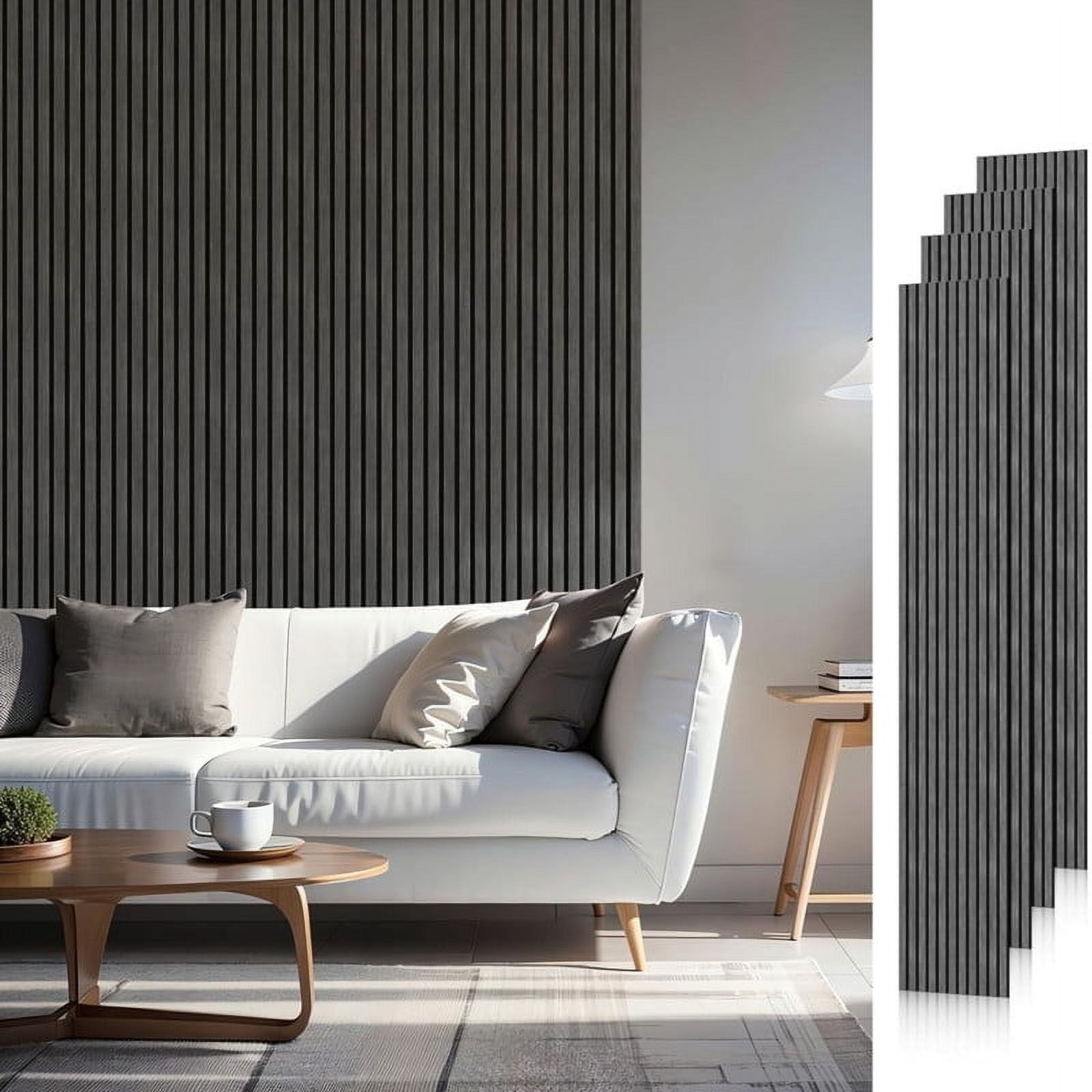Easy4Home 4Pcs Wood Slat Acoustic Panels 94.5" x 12.6" Soundproof Wall Panels,Dark Gray