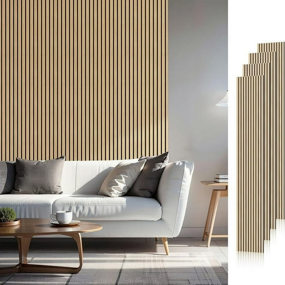 Easy4Home 4Pcs Wood Slat Acoustic Panels 94.5" x 12.6" Soundproof Wall Panels,White Oak