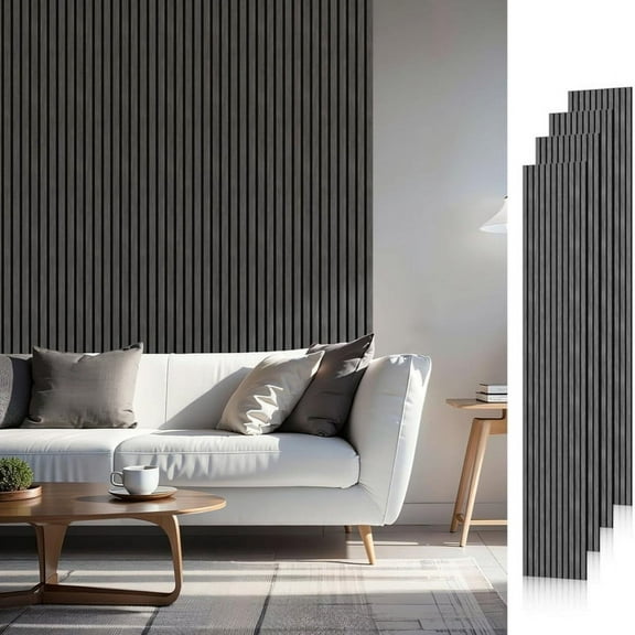 Easy4Home 4Pcs Wood Soundproof Wall Panels 94.5" x 12.6" Wood Slat Acoustic Panels, Dark Gray