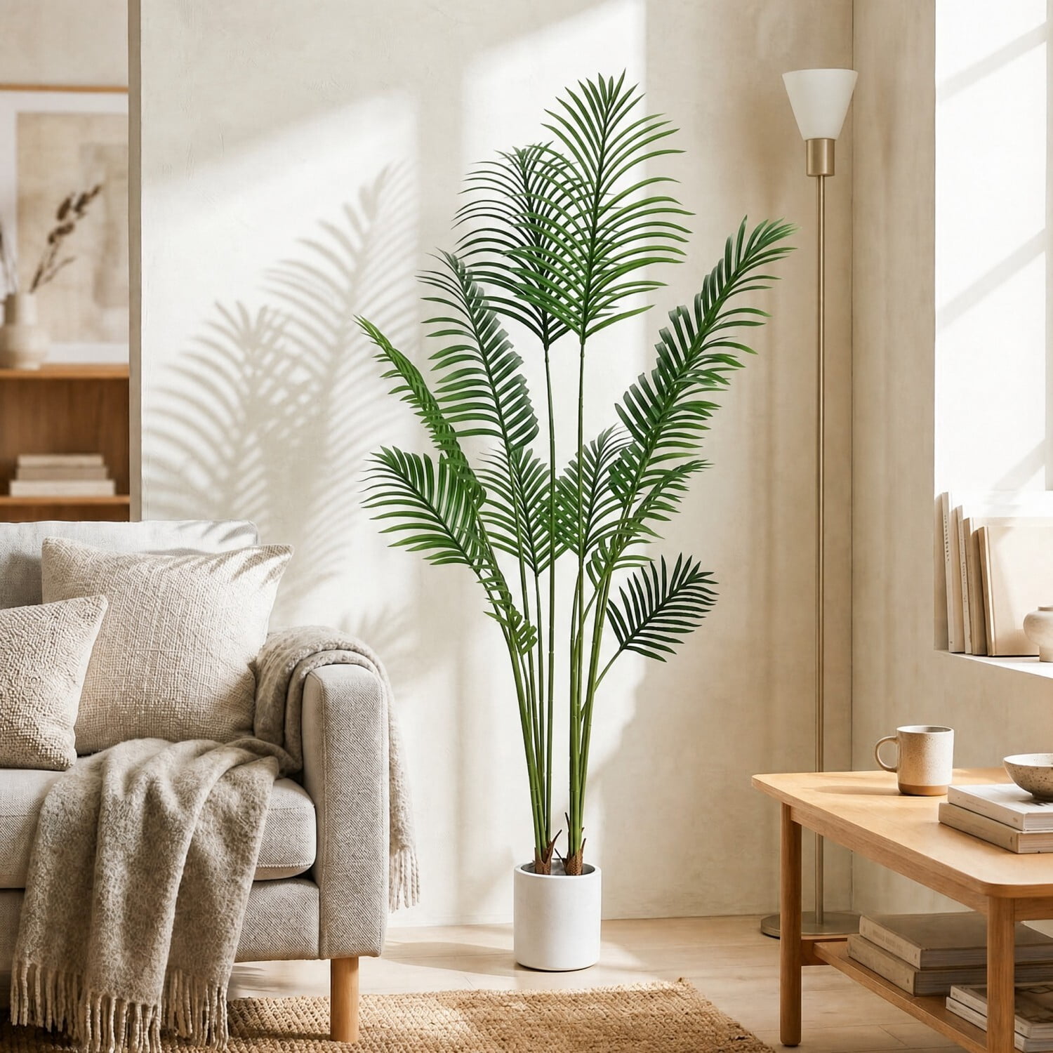 Easy4Home 5.3FT Artificial Plant Fake Tropical Palm Tree Potted Indoor Faux Floor Plant for Home Office Decor, White Pot