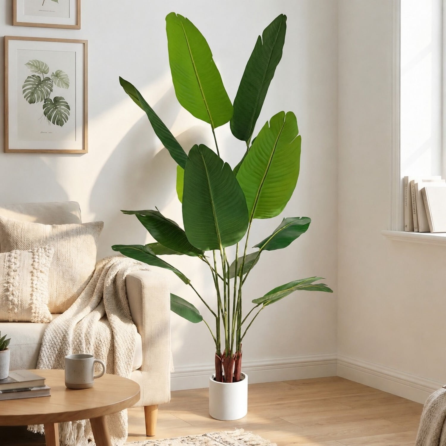 Easy4Home 5.3FT Artificial Plant Fake Tropical Palm Tree Potted Indoor Faux Floor Plant for Home Office Decor, White Pot