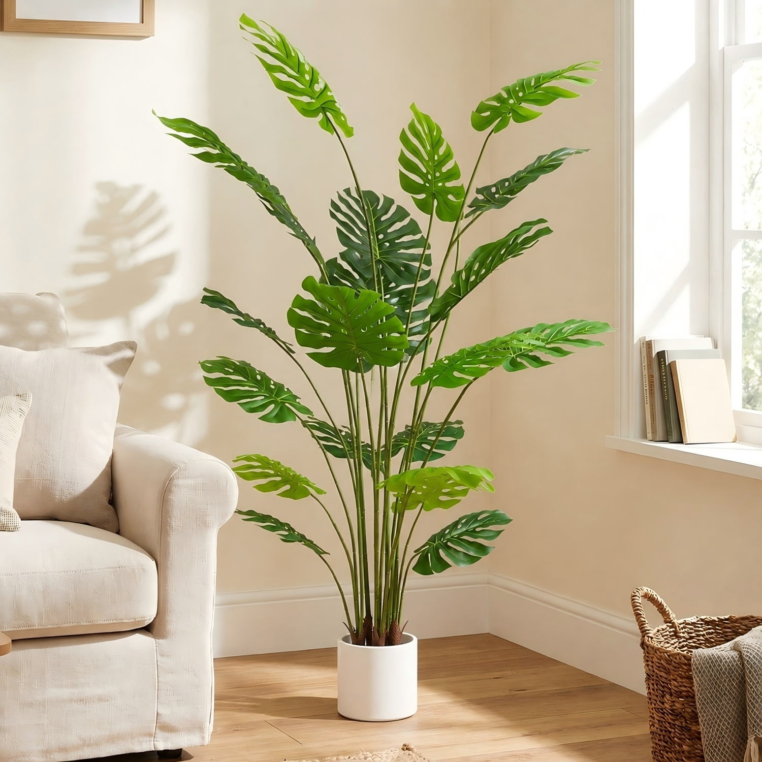 Easy4Home 5.3FT Artificial Plant Fake Tropical Potted Tree Indoor Faux Floor Plant for Home Office Decor, White Pot