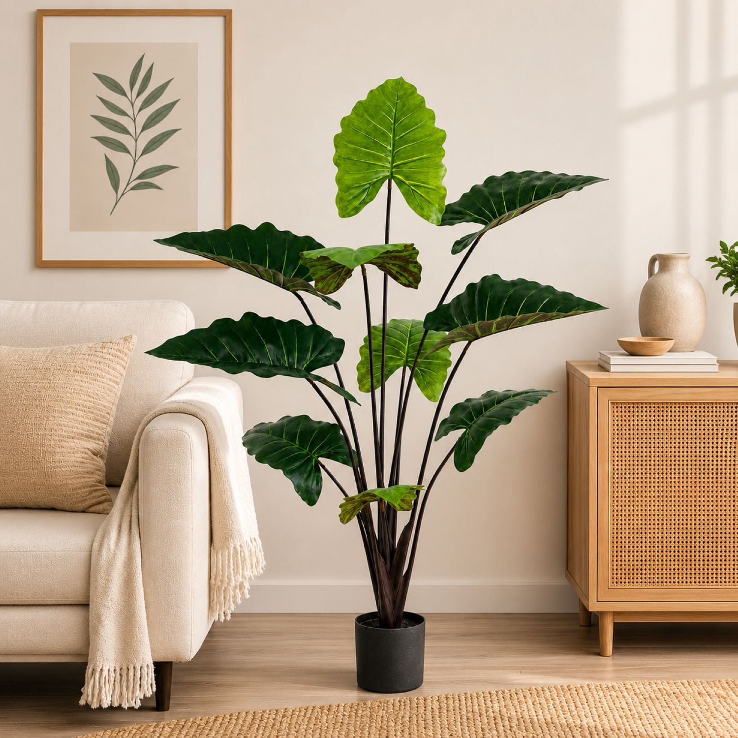 Easy4Home 5.4FT Artificial Plant Fake Caladium Plant Potted Indoor Faux Floor Plant for Home Office Decor, Green