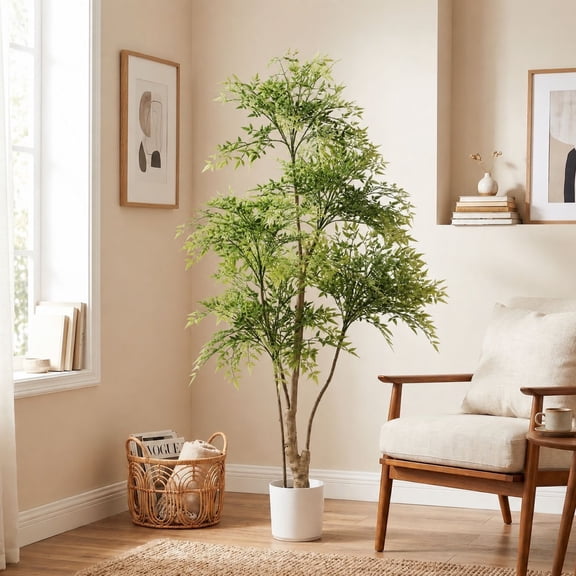 Easy4Home 5.9FT Artificial Plant Fake Nandina Potted Indoor Faux Floor Plant for Home Office Decor, Green
