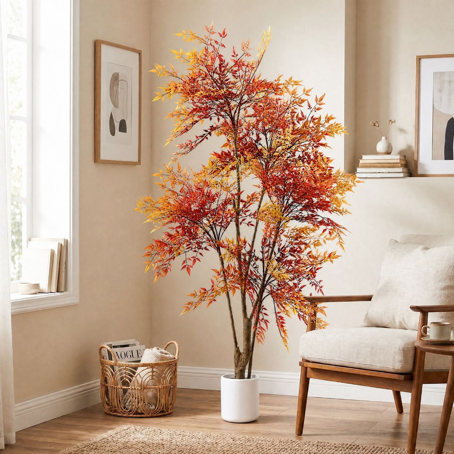 Easy4Home 5.9FT Artificial Plant Fake Nandina Potted Indoor Faux Floor Plant for Home Office Decor, Red