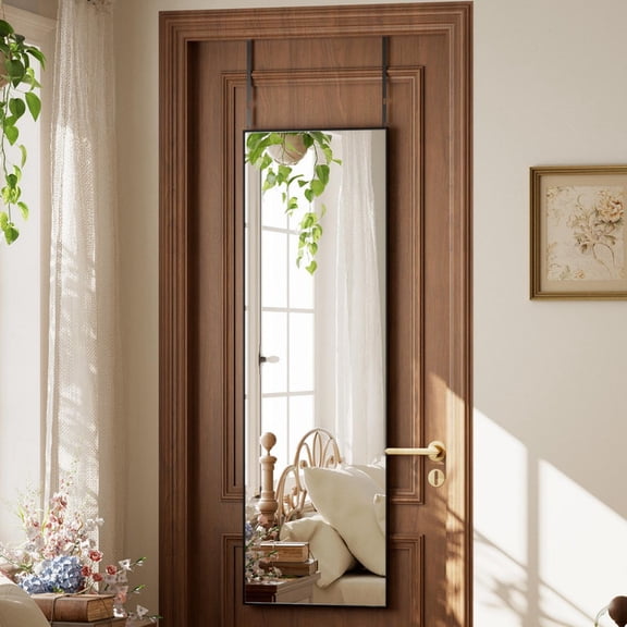 Easy4Home 50"x16" Full Length Door Mirror Wall Mounted Hanging Mirror with Metal Frame, Black