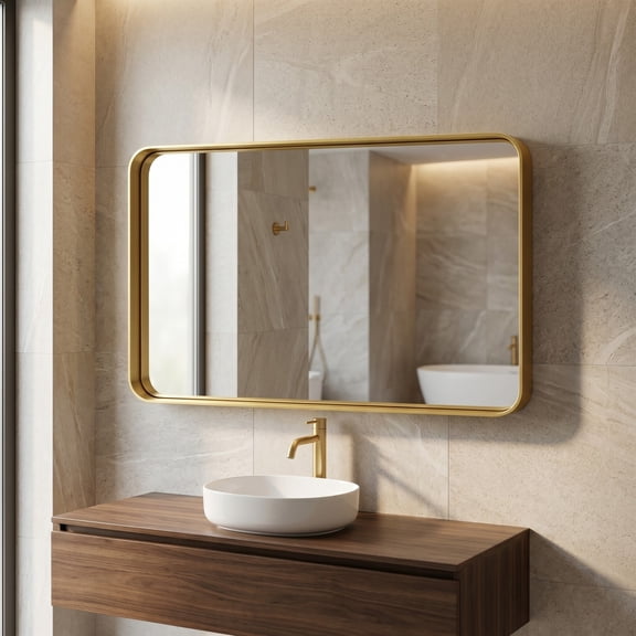 Easy4Home 55"x36" Extra Large Deep Frame Rounded Rectangle Bathroom Mirror Decor Vanity Mirror Wall Mounted,Gold