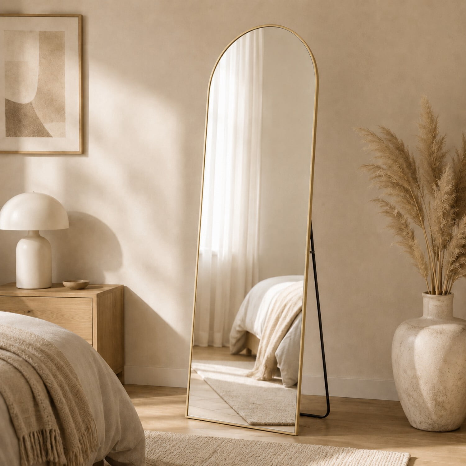 Easy4Home 56"x15" Arched Full Length Mirror Freestanding Full Body Floor Mirror, Gold