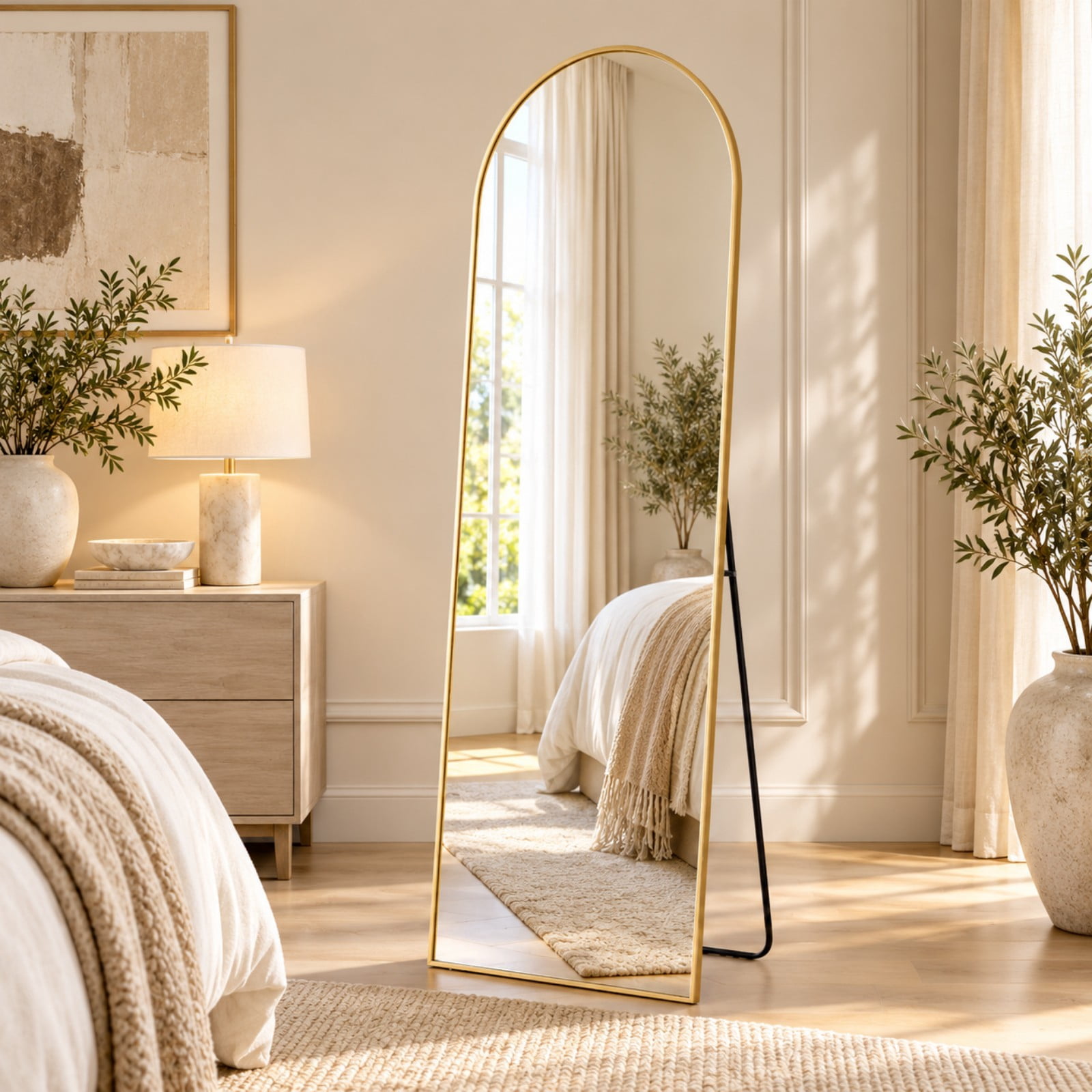 Easy4Home 56"x15" Full Length Mirror Arched Freestanding Floor Mirror with Metal Frame, Gold