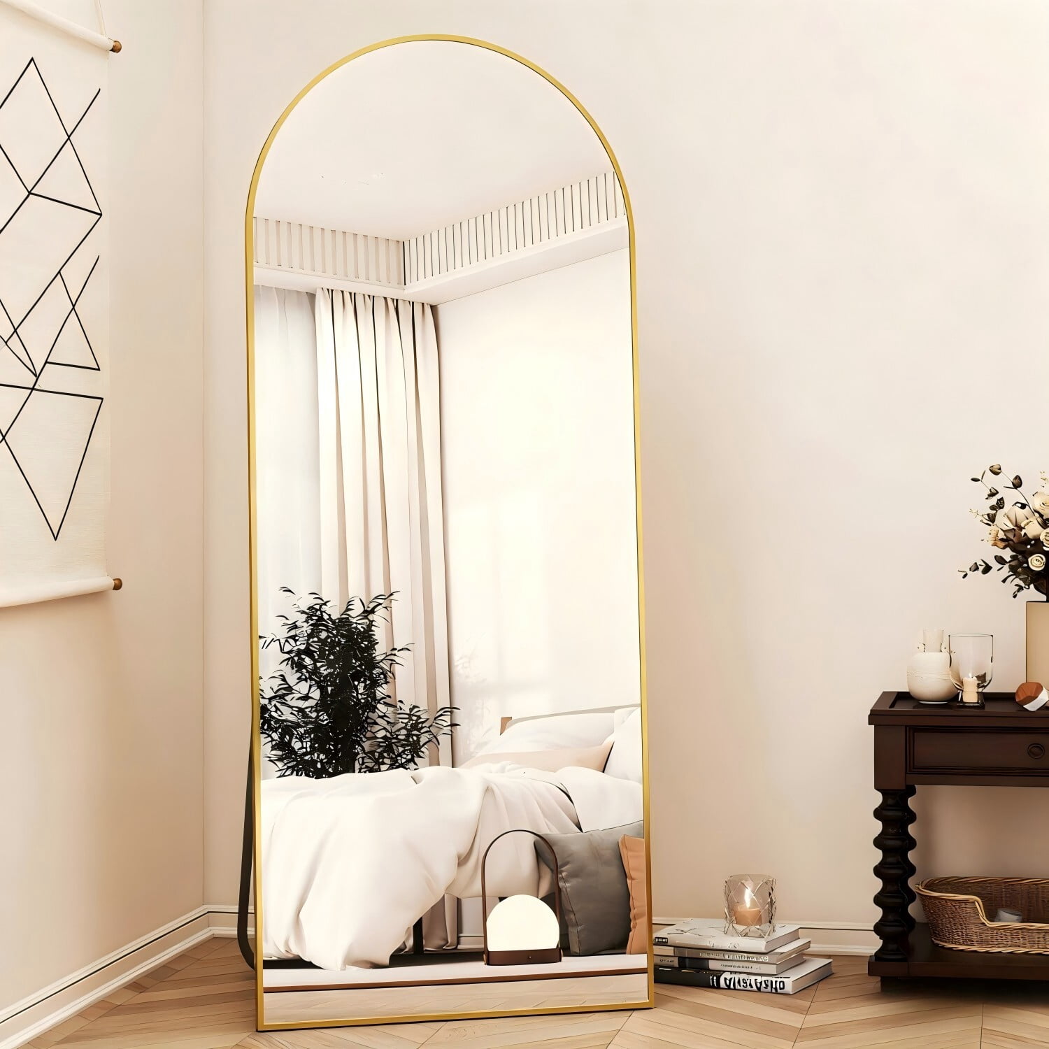 Easy4Home 56"x21" Arched Full Length Mirror Freestading Full Body Floor Mirror, Gold