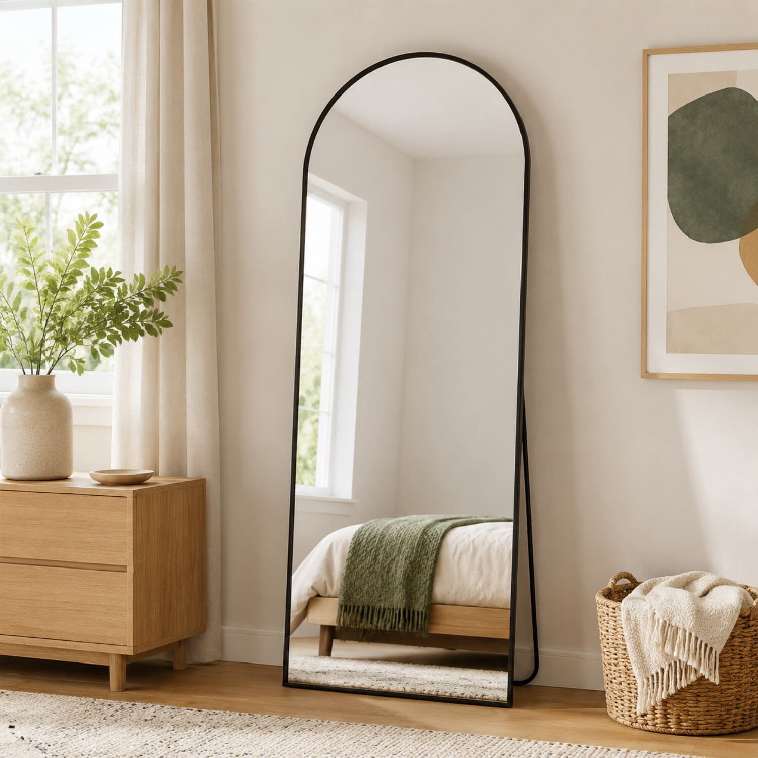 Easy4Home 56"x21" Arched Full Length Mirror Freestanding Full Body Floor Mirror, Black