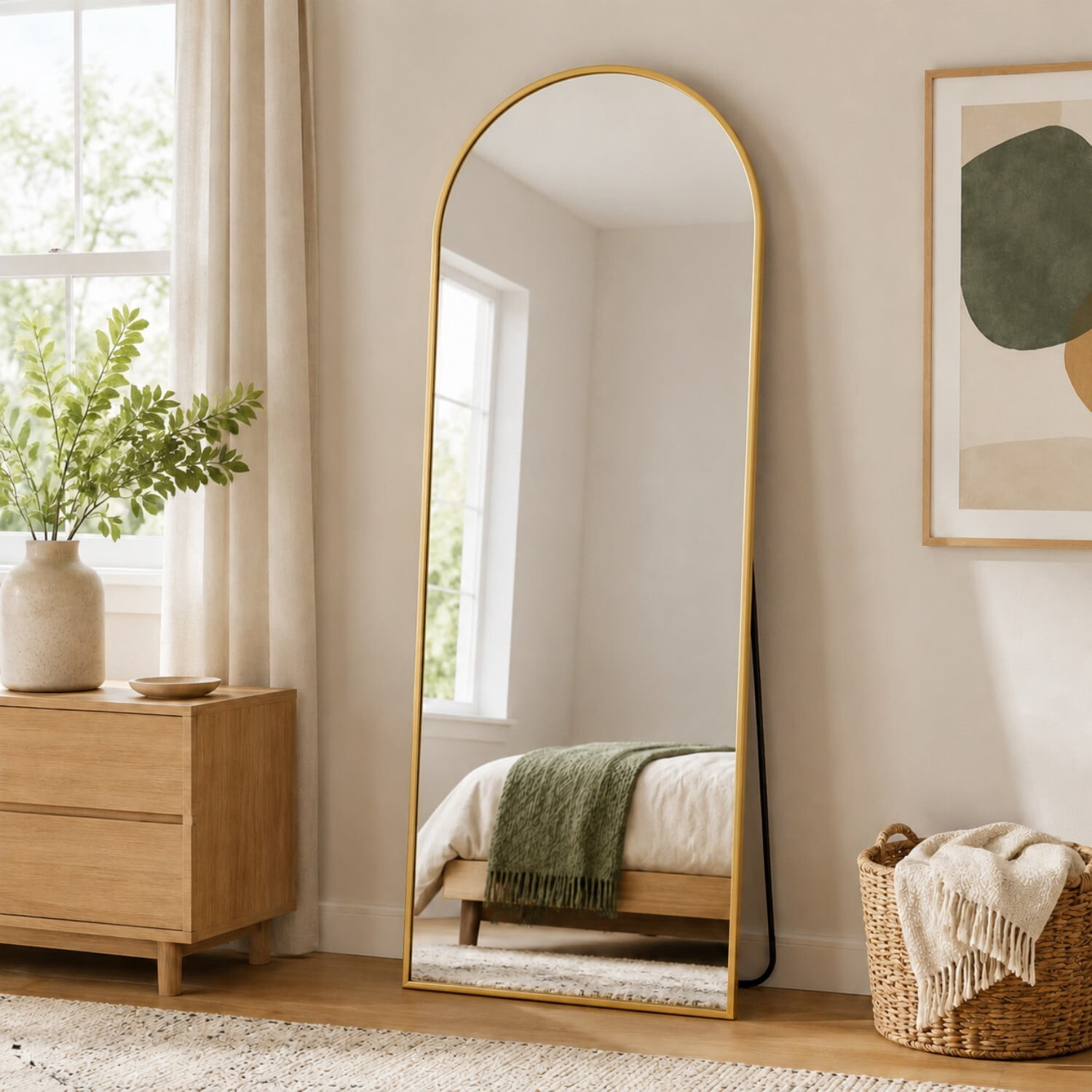 Easy4Home 56"x21" Arched Full Length Mirror Freestanding Full Body Floor Mirror, Gold
