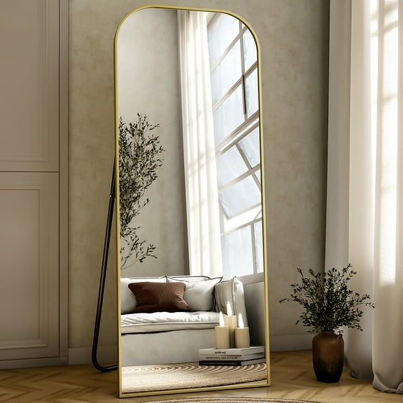 Easy4Home 56"x21" Arched Full Length Mirror Metal Frame Freestanding Mirror Wall-Mounted, Gold
