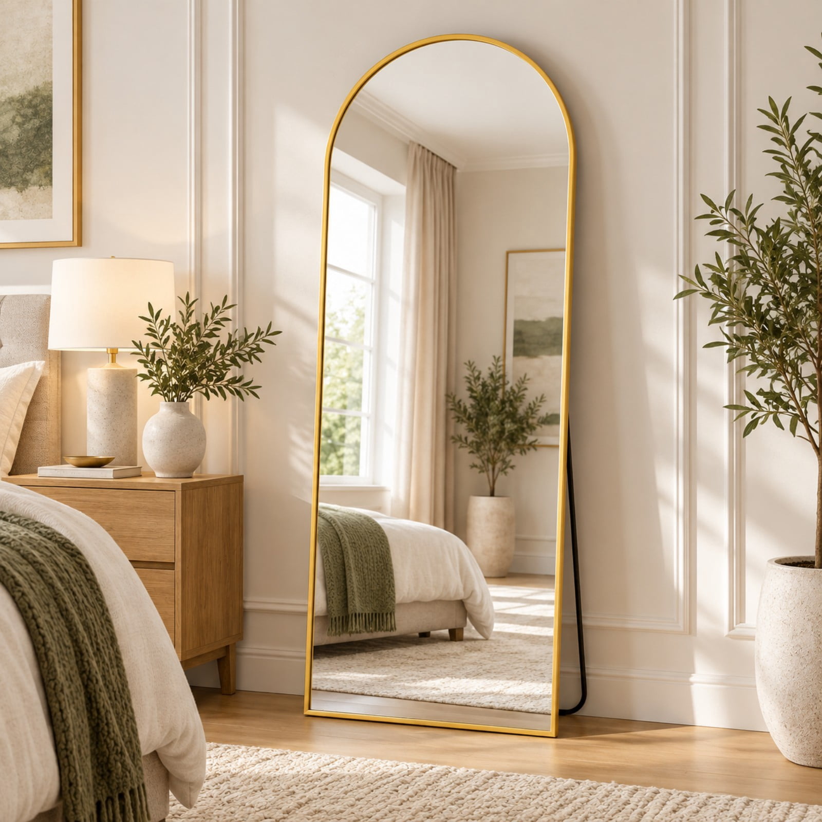 Easy4Home 56"x21" Full Length Mirror Arched Freestanding Floor Mirror with Metal Frame, Gold