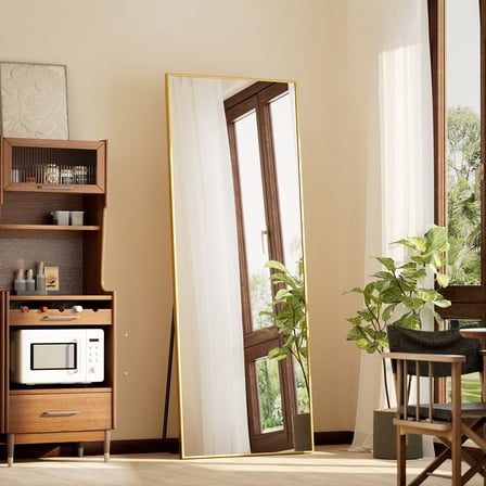 Easy4Home 56"x21" Rectangular Full Length Mirror Freestading Full Body Floor Mirror, Gold