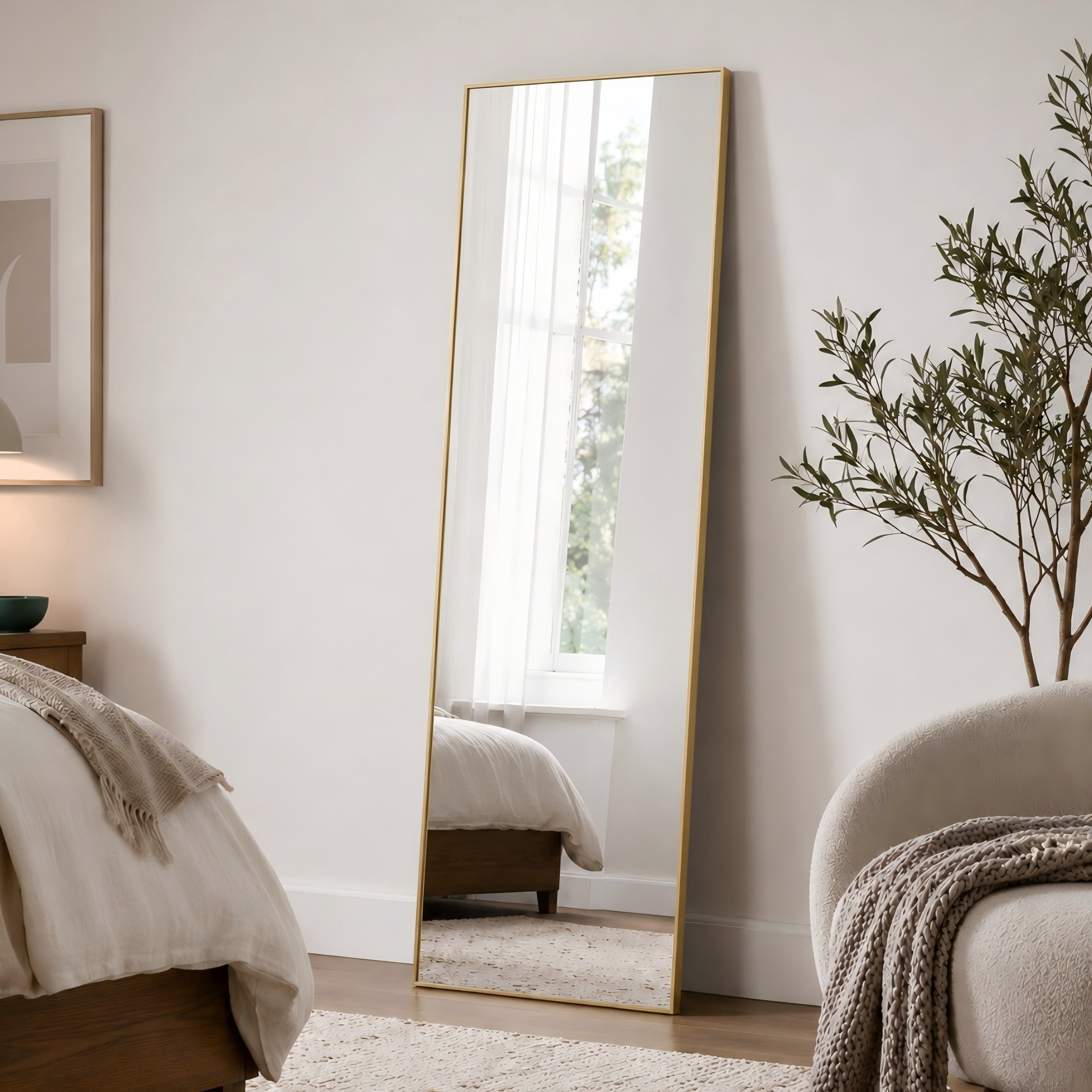 Easy4Home 58"x14" Rectangular Full Length Mirror Freestading Full Body Floor Mirror, Gold