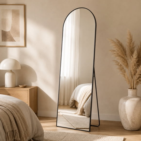 Easy4Home 58"x14" Arched Full Length Mirror Freestading Full Body Floor Mirror, Black
