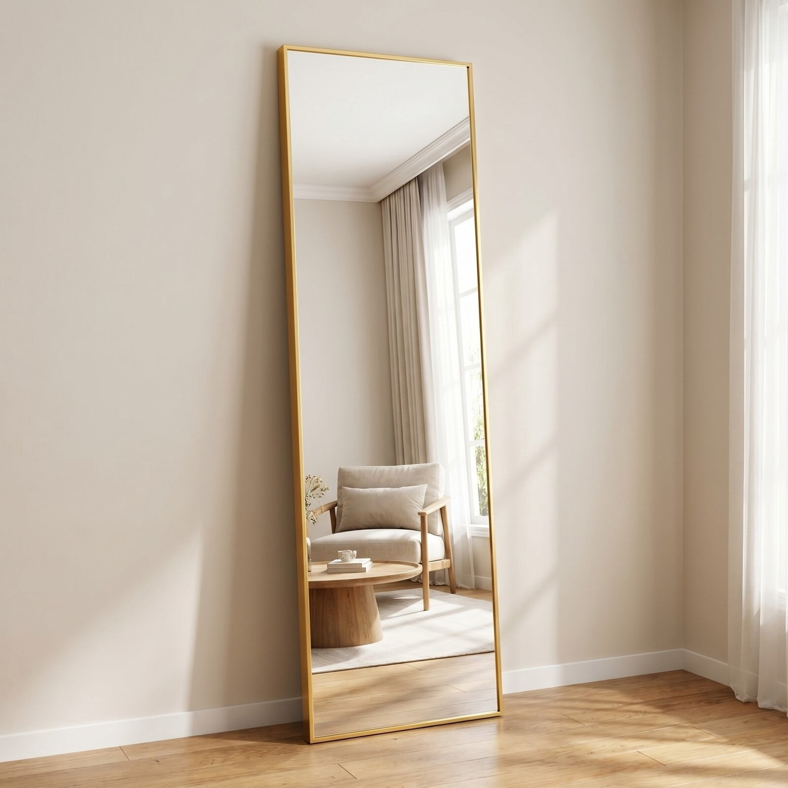 Easy4Home 58"x14" Full Length Mirror Rectangular Standing Floor Mirror, Gold