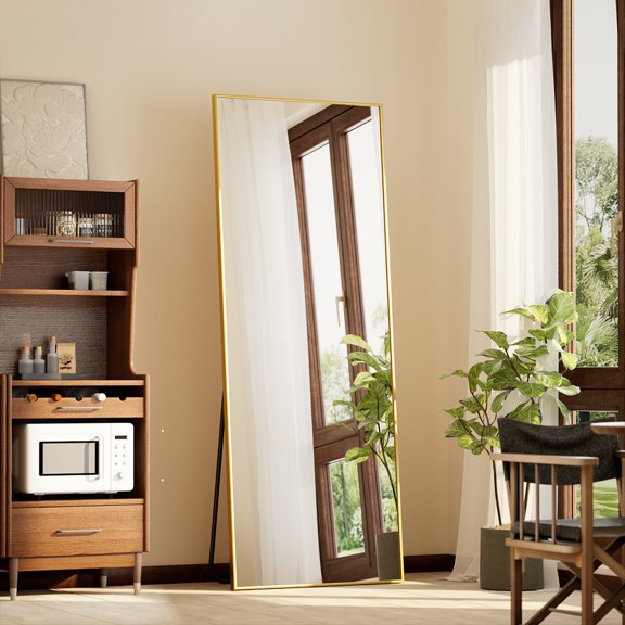 Easy4Home 57"x18" Rectangular Full Length Mirror Freestading Full Body Floor Mirror, Gold