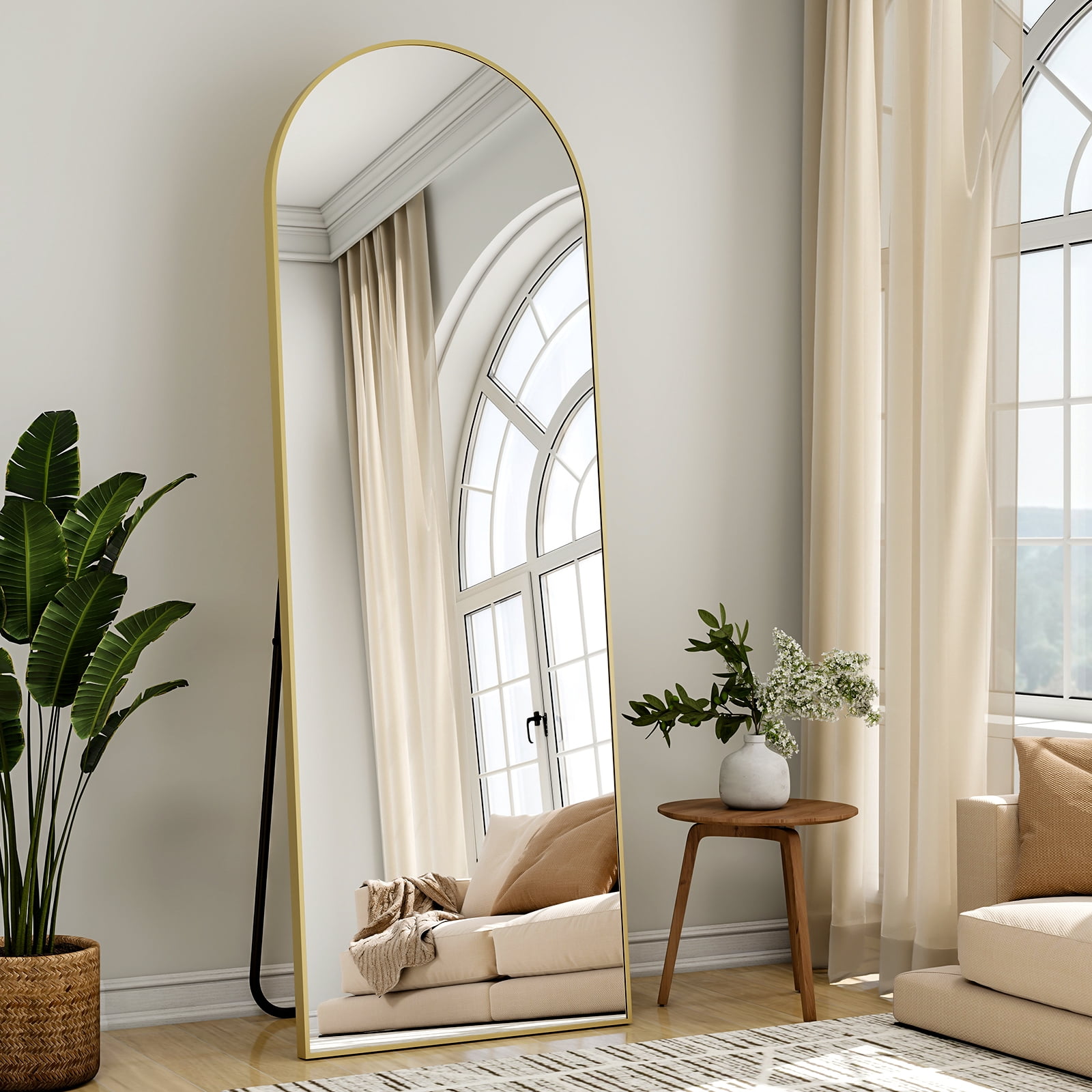 Easy4Home 59"x16" Arched Full Length Mirror Freestading Full Body Floor Mirror, Gold
