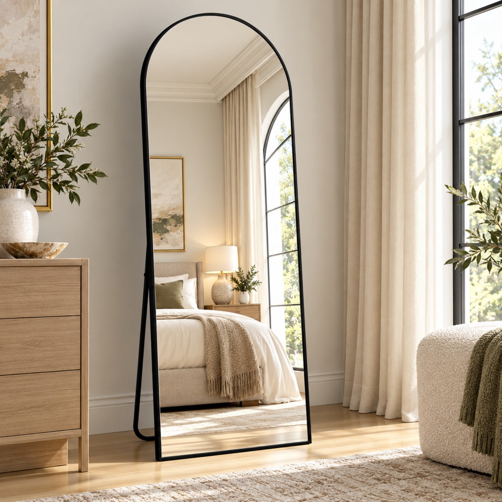 Easy4Home 59"x16" Full Length Mirror Arched Freestanding Floor Mirror with Metal Frame, Black