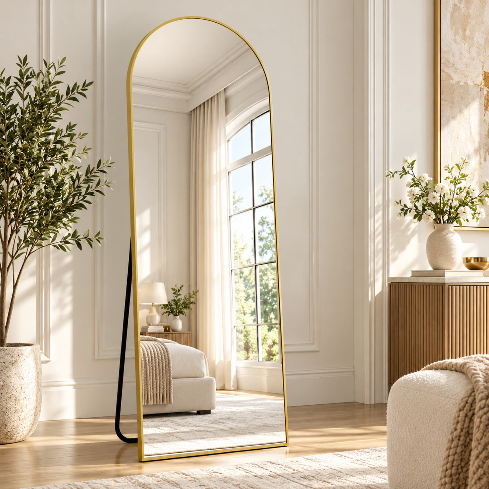 Easy4Home 59"x16" Full Length Mirror Arched Freestanding Floor Mirror with Metal Frame, Gold
