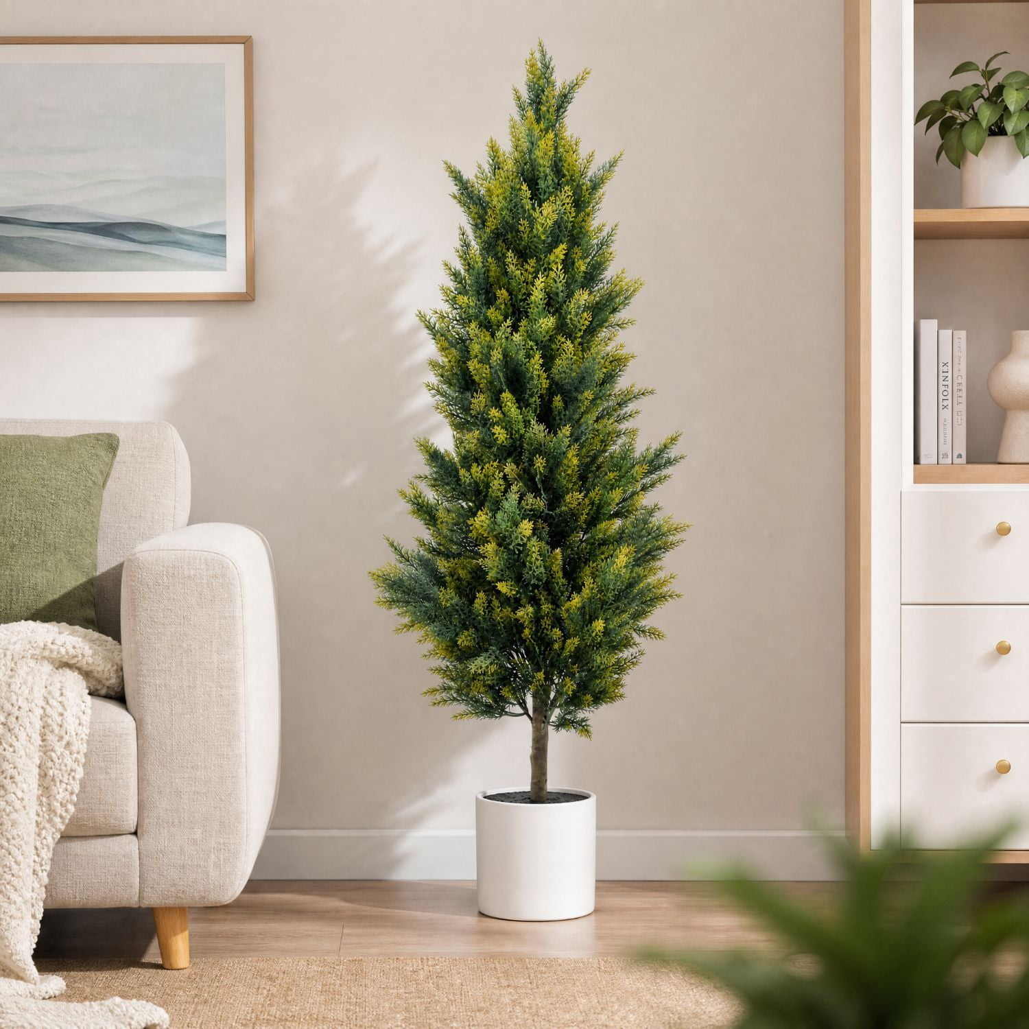 Easy4Home 5FT Artificial Cedar Tree Fake Pine Cypress Topiary Tree Potted Faux Floor Plant for Porch Decor
