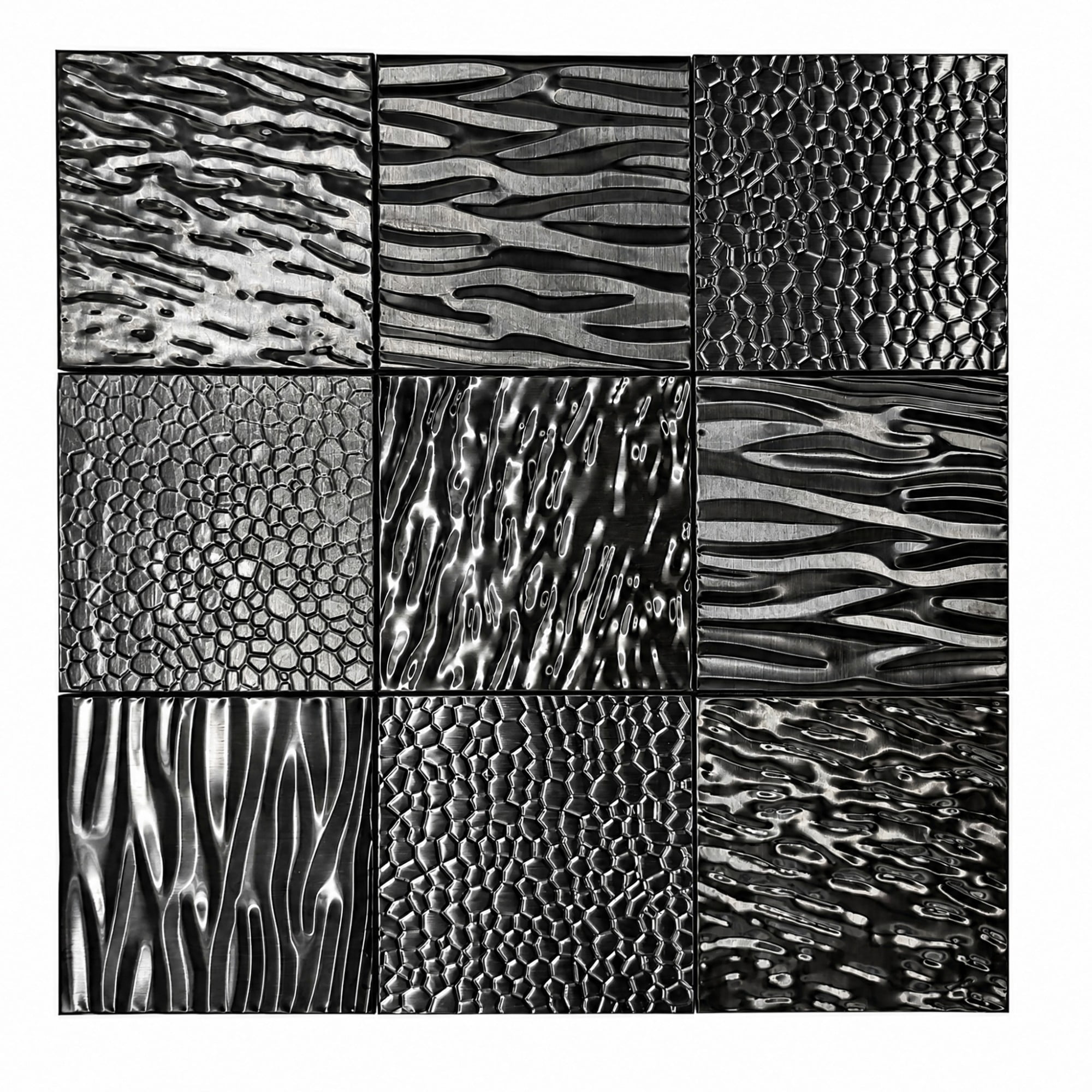 Easy4Home 5Pcs 12"x12" Metal Wall Panels Morden Mosaic Tiles for Interior Wall Decor, Black