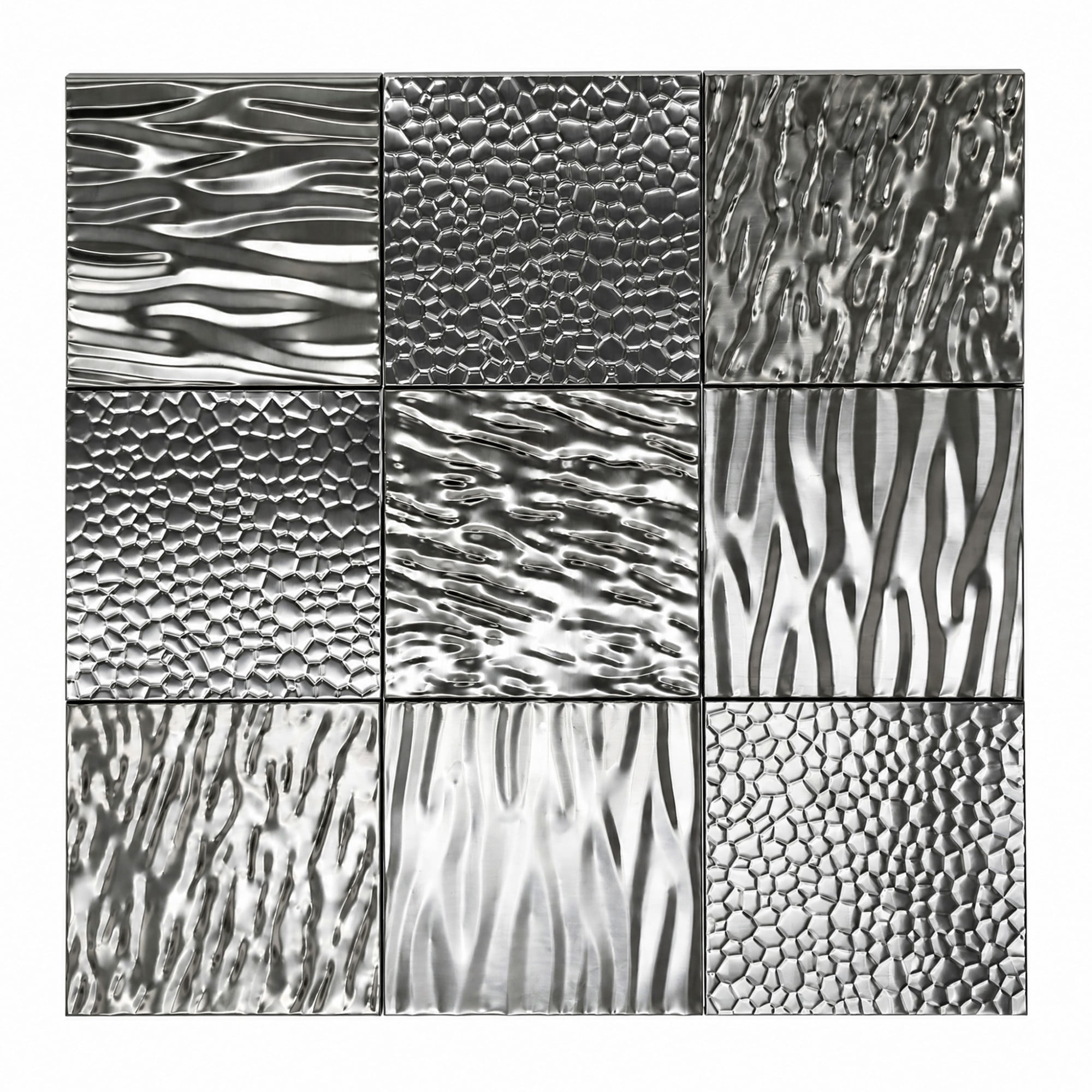Easy4Home 5Pcs 12"x12" Metal Wall Panels Morden Mosaic Tiles for Interior Wall Decor, Silver