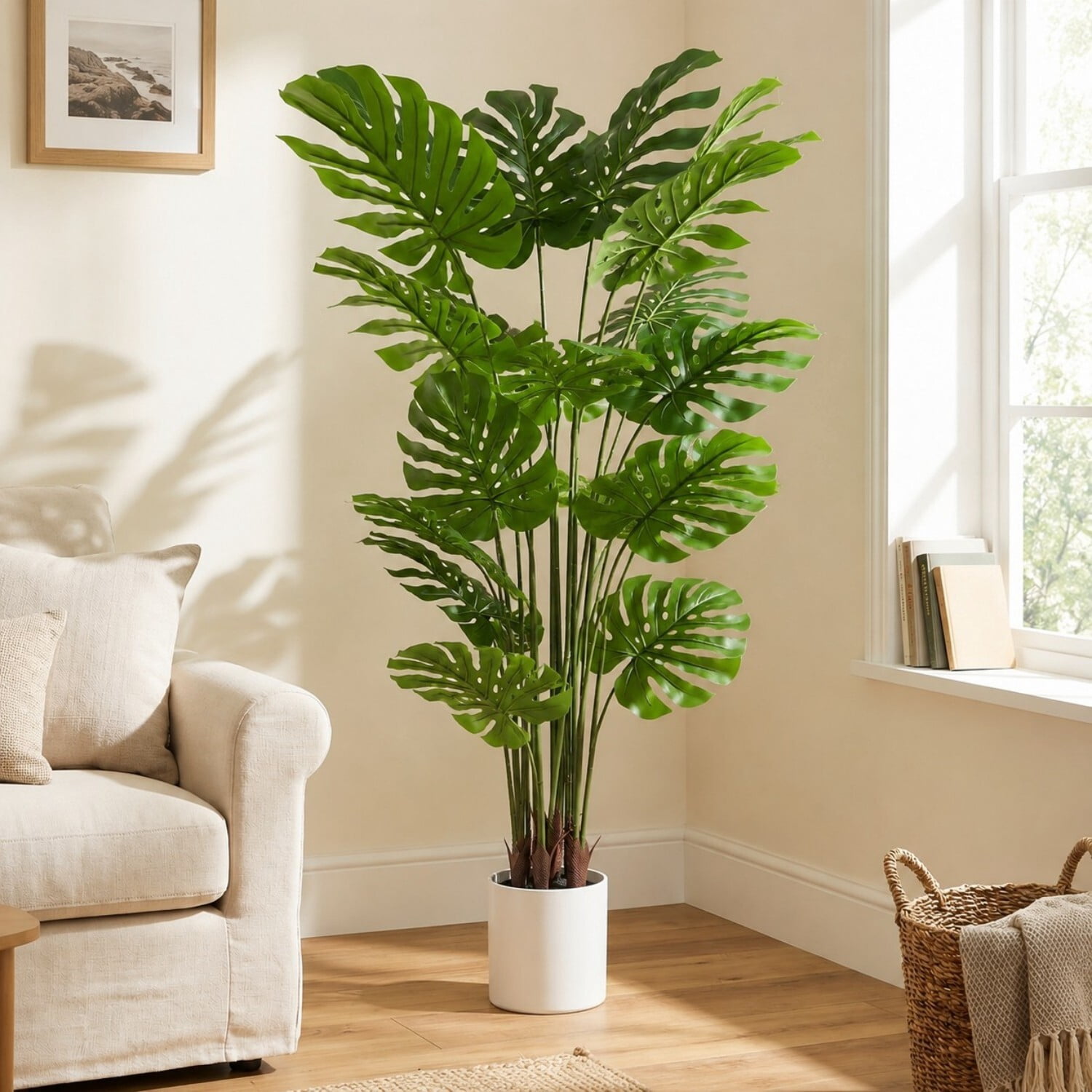 Easy4Home 6.6FT Artificia Plant Fake Tropical Potted Tree Indoor Faux Floor Plant for Home Office Decor, White Pot