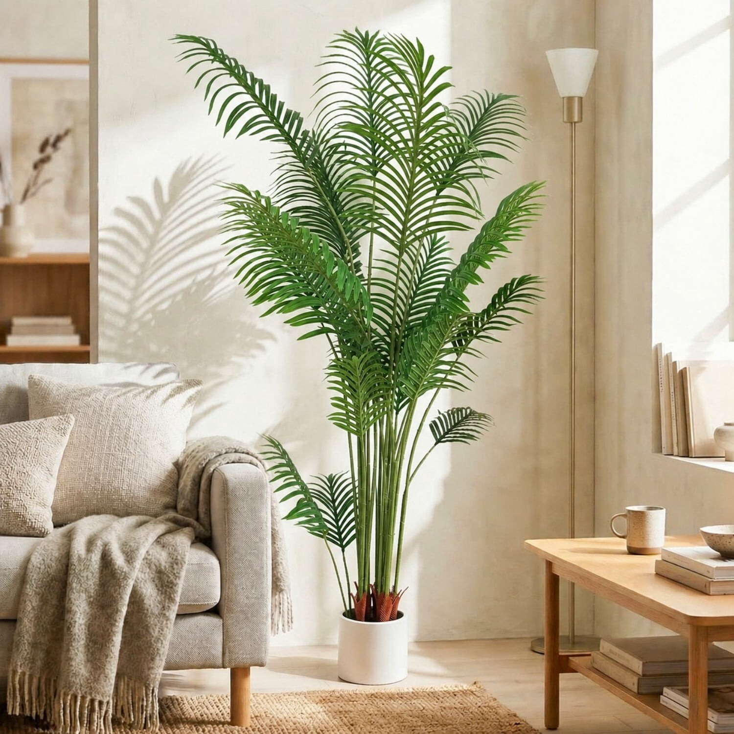 Easy4Home 6.6FT Artificial Plant Fake Tropical Palm Tree Potted Indoor Faux Floor Plant for Home Office Decor, White Pot