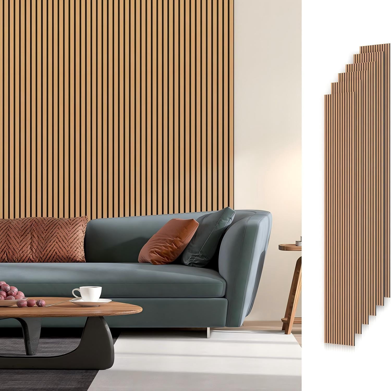Easy4Home 6-Piece Wood Soundproof Wall Panels 94" x 7.9" Soundproof Wall Panels, Light Brown
