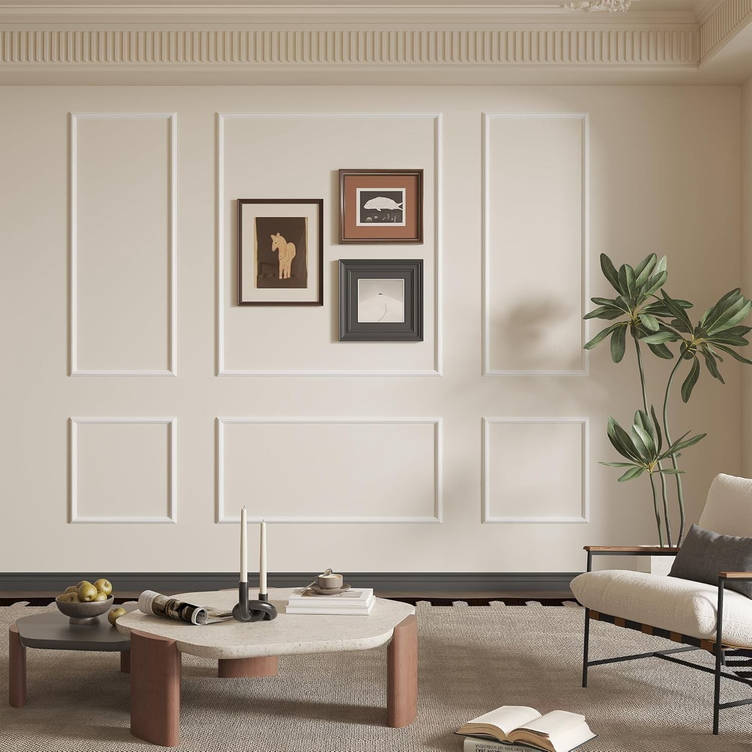 Easy4Home 6-Set Wall Molding Kit Pre-Cut Ready to Assemble Wainscoting Panels for Interior Wall Decor