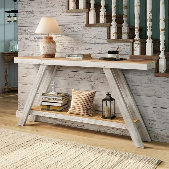 Easy4Home 60" A-Frame Rustic Wood Console Table Hand-Made, White