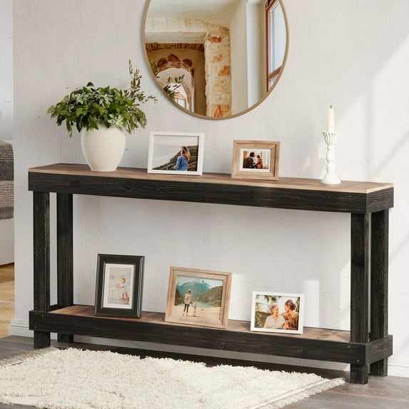 Easy4Home 60" Rustic Wood Console Table Hand-Made, Black