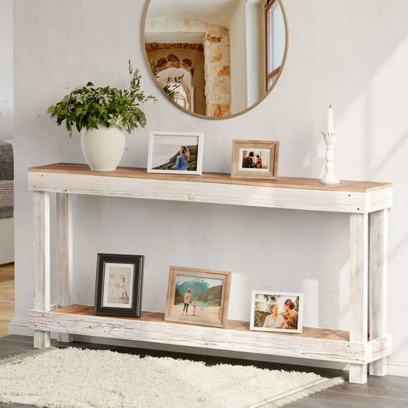 Easy4Home 60" Rustic Wood Console Table Hand-Made, White